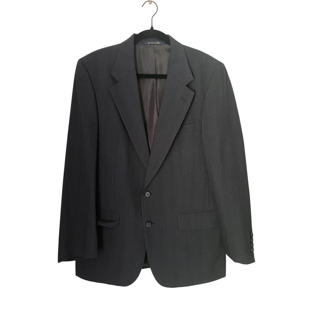 Vintage Burberry Check Plaid Navy Gray Blazer 42R